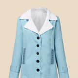 Varm teddyforet damejakke i blød fløjl med elegant krave