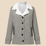 Varm teddyforet damejakke i blød fløjl med elegant krave