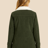 Varm teddyforet damejakke i blød fløjl med elegant krave