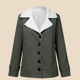 Varm teddyforet damejakke i blød fløjl med elegant krave