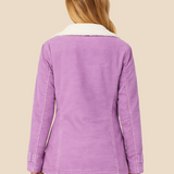 Varm teddyforet damejakke i blød fløjl med elegant krave