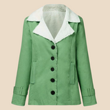 Varm teddyforet damejakke i blød fløjl med elegant krave