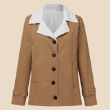 Varm teddyforet damejakke i blød fløjl med elegant krave