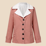 Varm teddyforet damejakke i blød fløjl med elegant krave