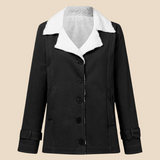 Varm teddyforet damejakke i blød fløjl med elegant krave