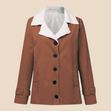 Varm teddyforet damejakke i blød fløjl med elegant krave