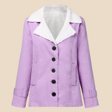 Varm teddyforet damejakke i blød fløjl med elegant krave