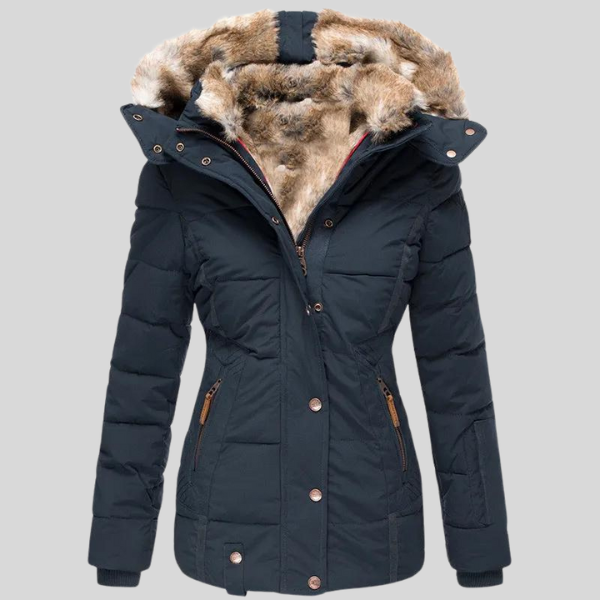 Figursyet Vinterjakke med Faux Fur Hætte og Elegant Komfort