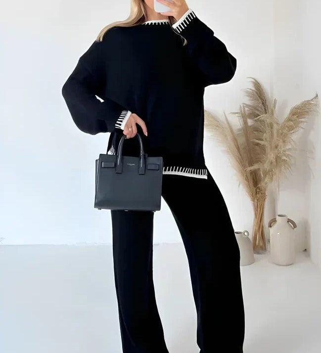 Dame strik loungewear sæt – blød sweater og bukser