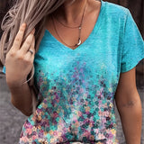 T-shirt med blomsterprint og V-udskæring – Romantisk boheme stil