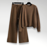 Strikket To-Delt Sæt med Sweater og Brede Bukser – Komfort & Stil