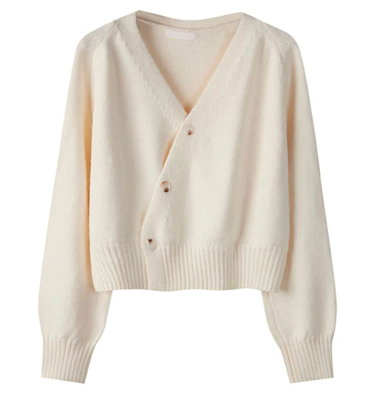 Strikket Cardigan med V-Hals og Knaplukning