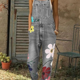 Afslappet denim overalls med blomsterprint til kvinder