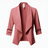 Åben dame blazer – let design med draperet front og ¾ ærmer
