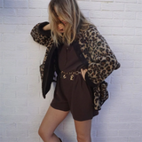Leopardmønstret Teddyjakke med Oversized Pasform