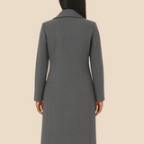 Lang dobbeltradet damefrakke i uldlook med elegant pasform