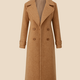 Lang dobbeltradet damefrakke i uldlook med elegant pasform