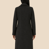 Lang dobbeltradet damefrakke i uldlook med elegant pasform