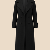 Lang dobbeltradet damefrakke i uldlook med elegant pasform