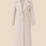 Lang dobbeltradet damefrakke i uldlook med elegant pasform