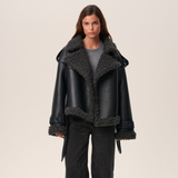 Shearling læderjakke med bælte – varm, luksuriøs og statement