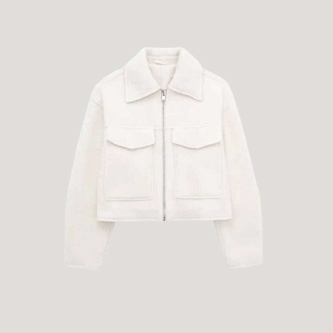 Kort Uldjakke med Lynlås og Moderne Minimalistisk Stil