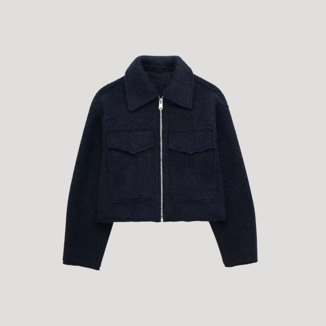 Kort Uldjakke med Lynlås og Moderne Minimalistisk Stil