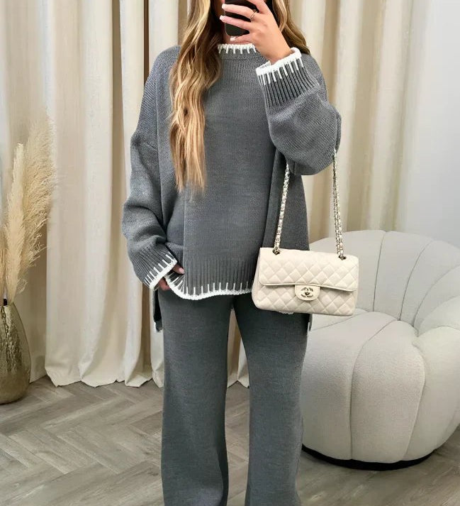 Dame strik loungewear sæt – blød sweater og bukser