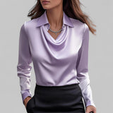 Elegant Satin Damebluse med Draperet Hals