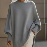 Oversized Strik Poncho med Rund Hals – Elegant Komfort og Let Stil