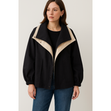Oversize Kontrast Jakke med Hætte – Moderne og Trendy Overgangslook