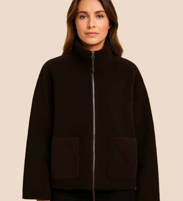 Blød teddy fleecejakke til kvinder med høj krave og lynlås