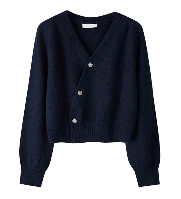 Strikket Cardigan med V-Hals og Knaplukning