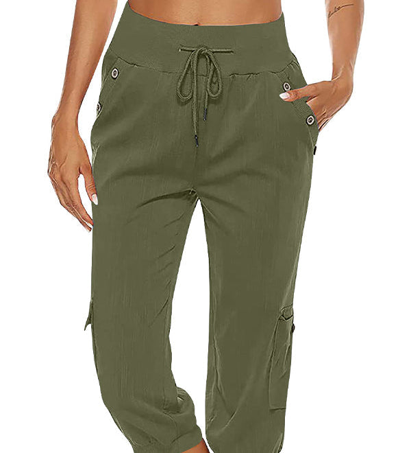 Capri Bukser med Knapdetaljer og Elastisk Talje – Komfortabel Sommerstil