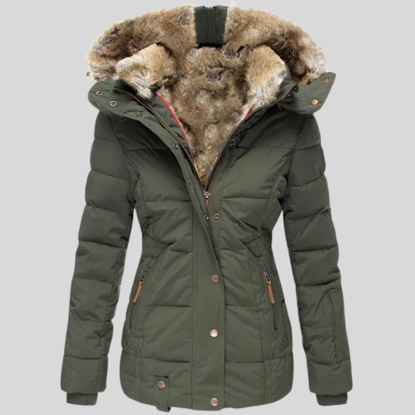 Figursyet Vinterjakke med Faux Fur Hætte og Elegant Komfort