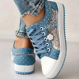 Letvægts Sneakers med Mesh og Blomsterbroderi