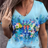 T-shirt med blomsterprint og V-udskæring – Romantisk boheme stil