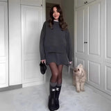 Oversized Strikkjole med Høj Hals