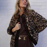 Leopardmønstret Teddyjakke med Oversized Pasform