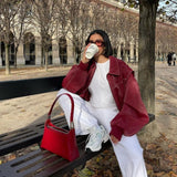 Oversized Læderlook Jakke med Klassisk Krave