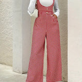 Retro dame jumpsuit med ternet mønster og brede ben