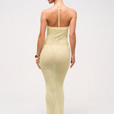 Gul Halterneck Maxi Kjole med Striber