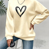 Sweatshirt med Hjertemotiv og Afslappet Pasform