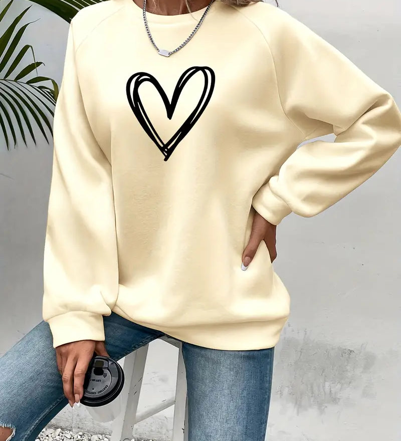 Sweatshirt med Hjertemotiv og Afslappet Pasform