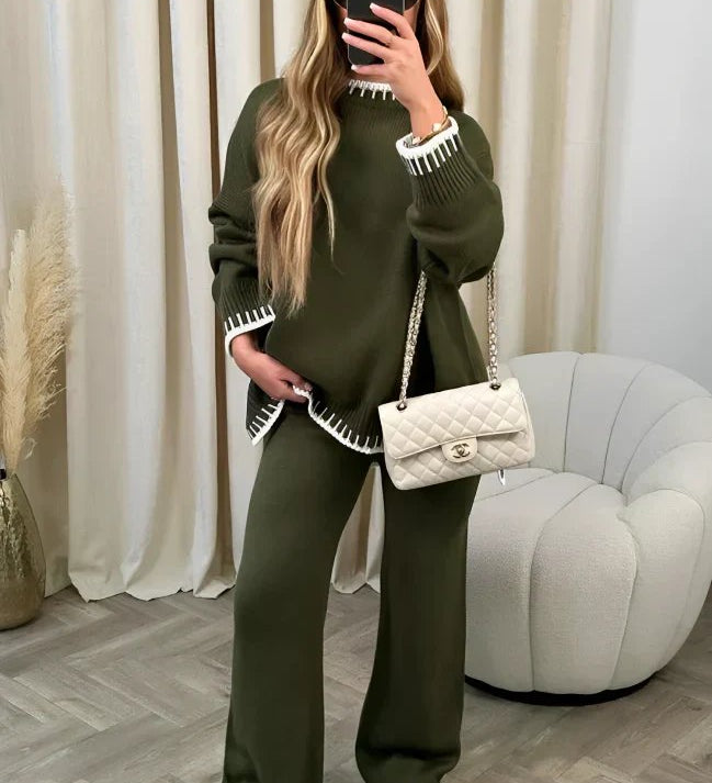 Dame strik loungewear sæt – blød sweater og bukser