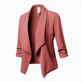 Åben dame blazer – let design med draperet front og ¾ ærmer