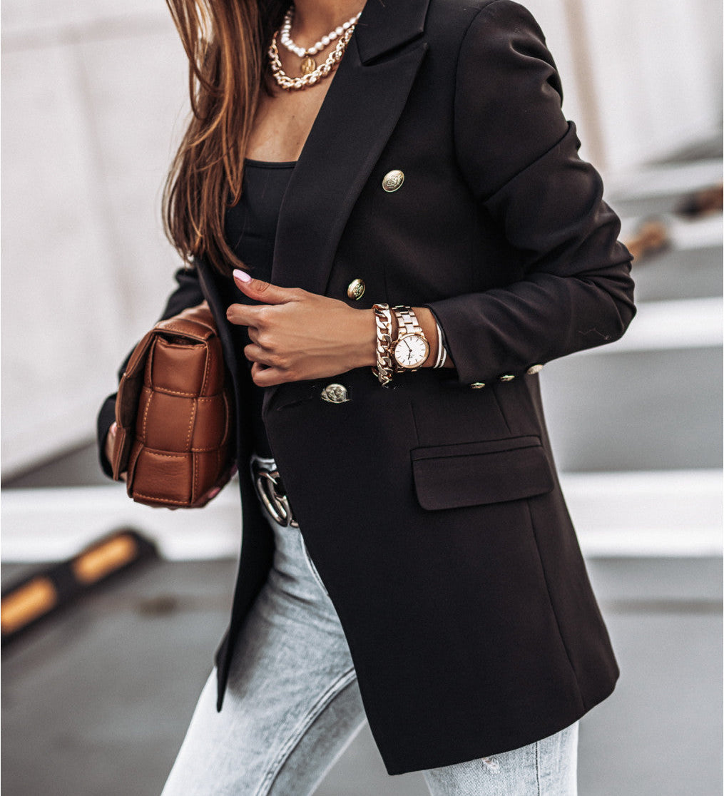 Elegant Blazer med Dobbeltradet Design – Moderne og Stilfuld Pasform