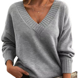 Dame sweater med V-hals og afslappet pasform