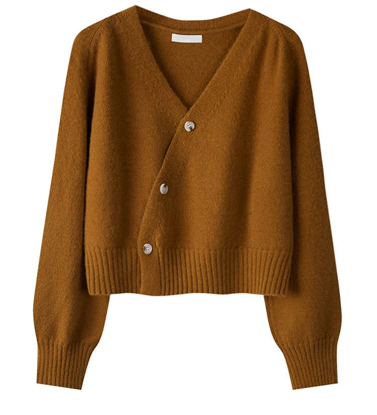 Strikket Cardigan med V-Hals og Knaplukning
