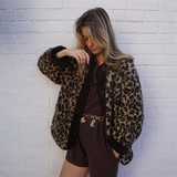 Leopardmønstret Teddyjakke med Oversized Pasform
